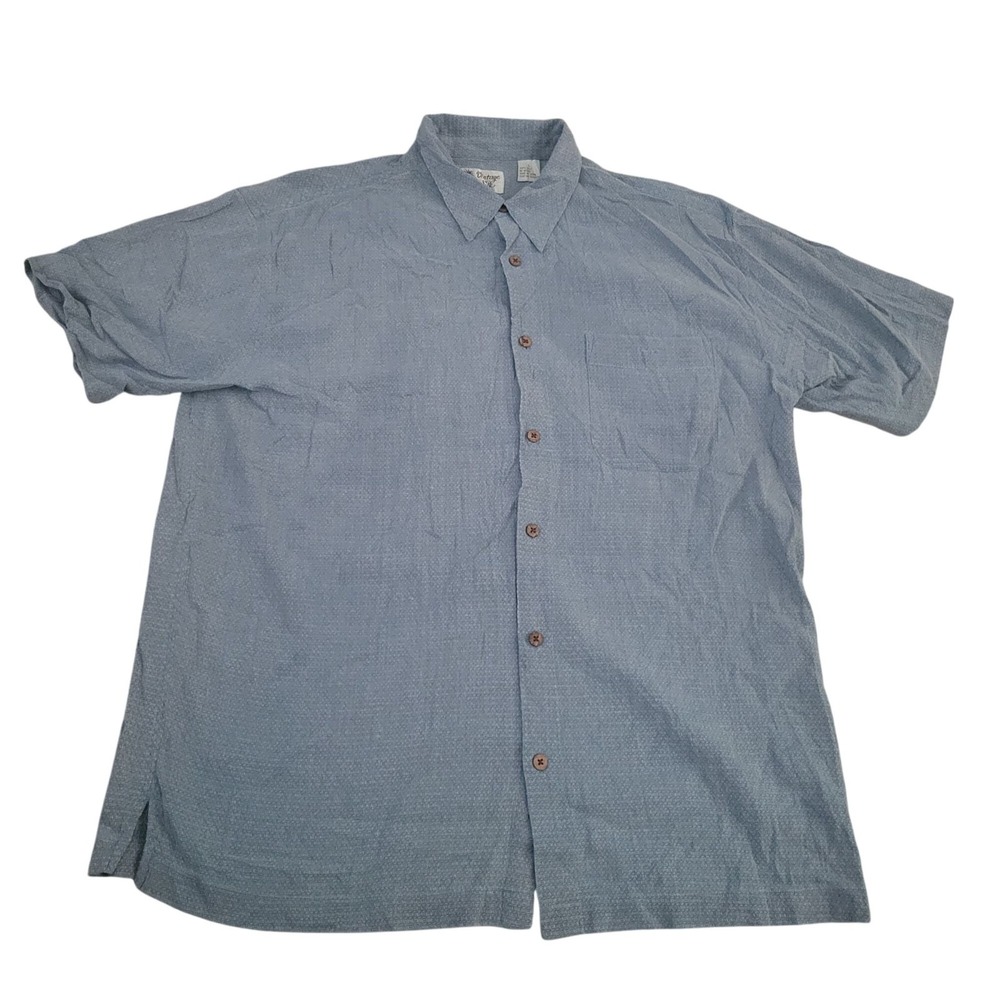 Vintage Silk Mens Blue Short-Sleeve Button-Up Shirt L 100% Silk travel coastal